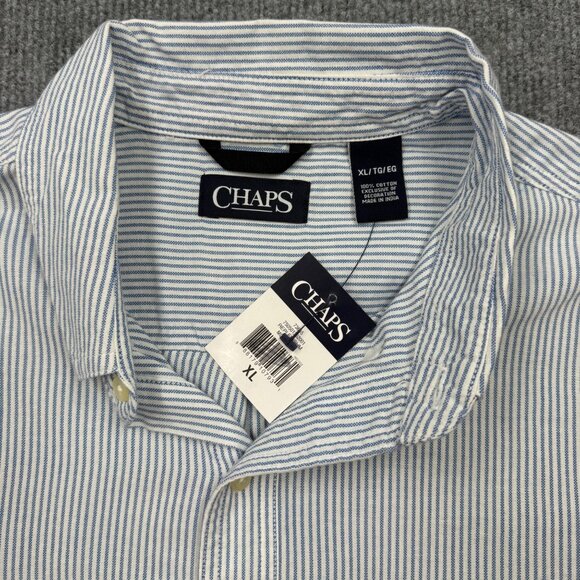 Chaps Long Sleeve Oxford Blue White Stripe Shirt Preppy Office Mens XL NEW - Picture 6 of 9